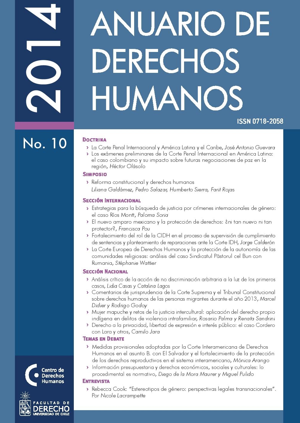 											Visualizar n. 10 (2014): Anuario de Derechos Humanos 2014
										